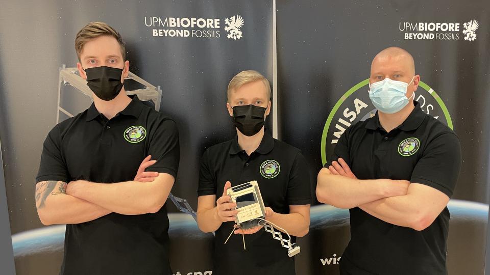 Jaakko, Samuli and Kevin at the satellite presentation in April